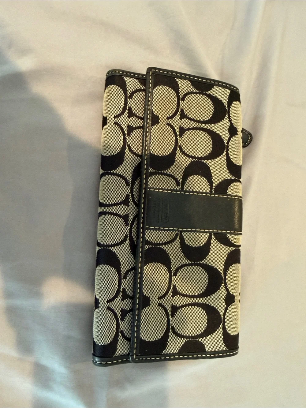 Coach Black and Cream Signature Continental Wallet